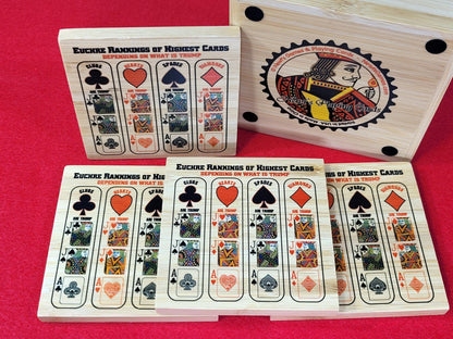 Euchre Card Rankings: Bamboo Coasters with Holder