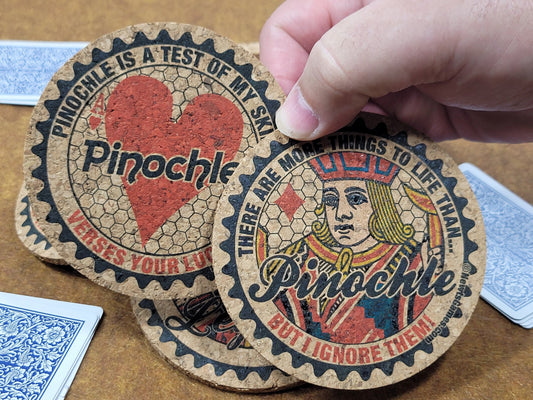 Pinochle Coaster Set: Corked Card Game Coasters with Holder