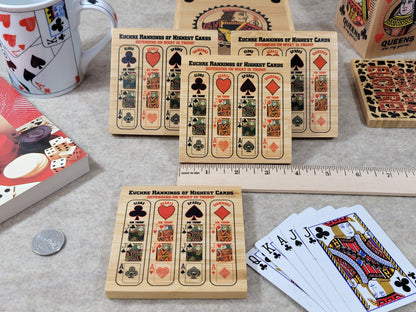 Euchre Card Rankings: Bamboo Coasters with Holder