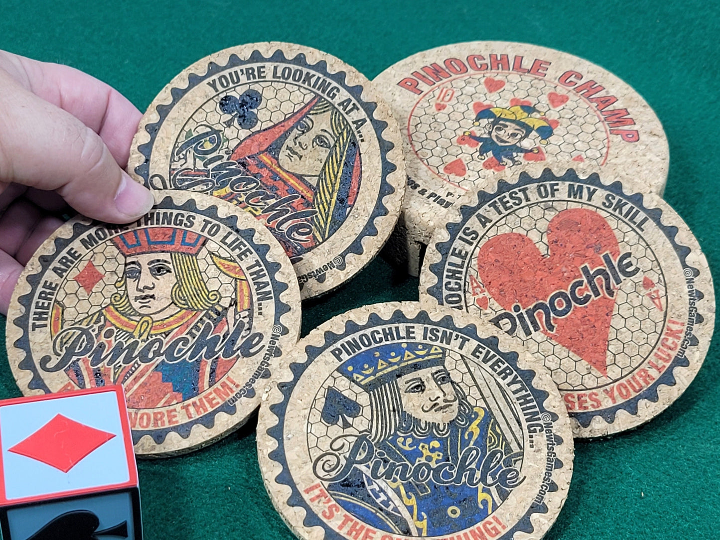 Pinochle Coaster Set: Corked Card Game Coasters with Holder