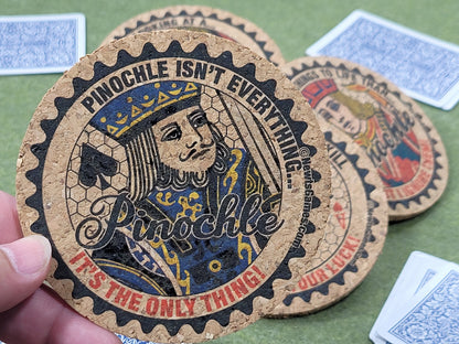 Pinochle Coaster Set: Corked Card Game Coasters with Holder