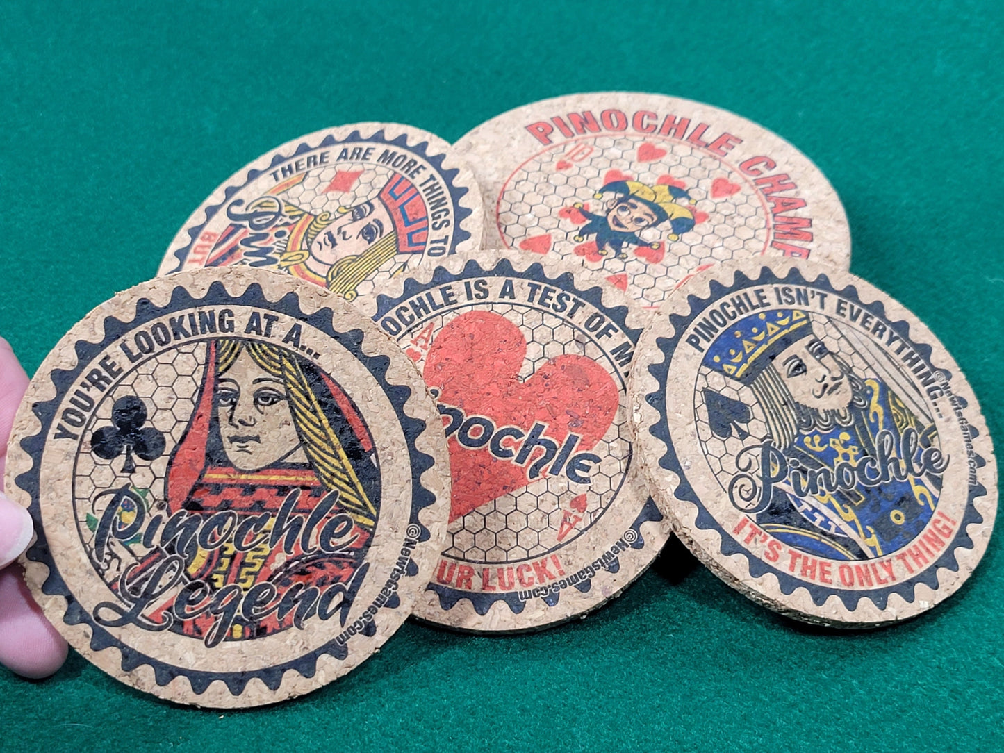 Pinochle Coaster Set: Corked Card Game Coasters with Holder