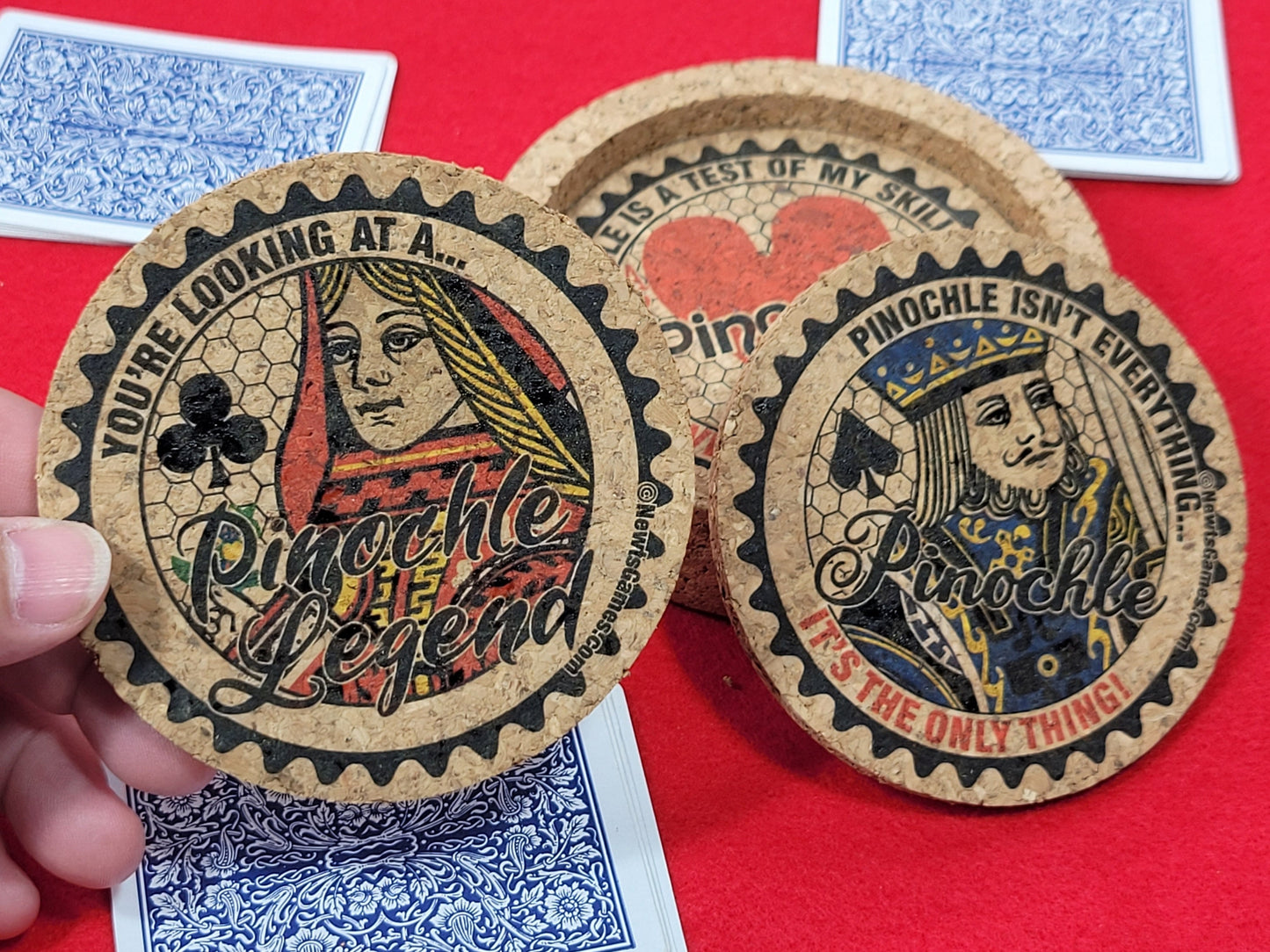 Pinochle Coaster Set: Corked Card Game Coasters with Holder