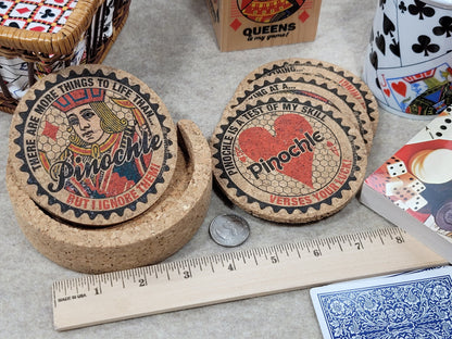 Pinochle Coaster Set: Corked Card Game Coasters with Holder