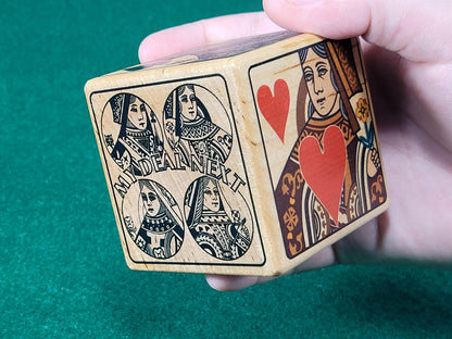Calamity Jane Trump Marker: Queen Card Suits, Stained Wood Cube