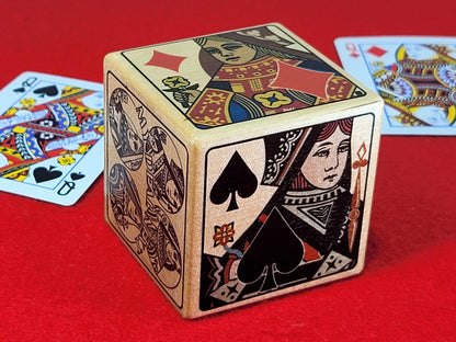 Calamity Jane Trump Marker: Queen Card Suits, Stained Wood Cube