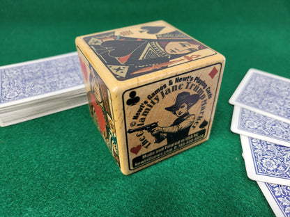 Calamity Jane Trump Marker: Queen Card Suits, Stained Wood Cube