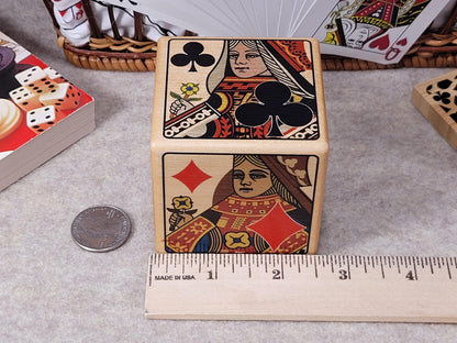 Calamity Jane Trump Marker: Queen Card Suits, Stained Wood Cube