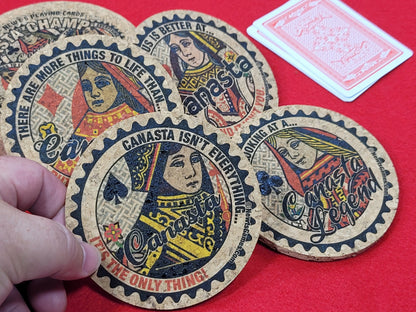 Canasta Coaster Set: Corked Drink Coasters with Holder, Card Game Gift