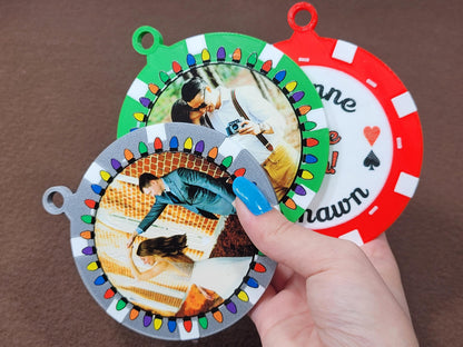 Personalized Poker Chip Christmas Ornament: Photo Keepsake, Made in USA