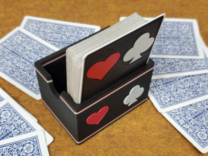 Suited Playing Card Caddy: Ritzy Design Holds Extra Decks with Cut Card