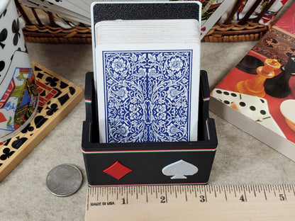 Suited Playing Card Caddy: Ritzy Design Holds Extra Decks with Cut Card