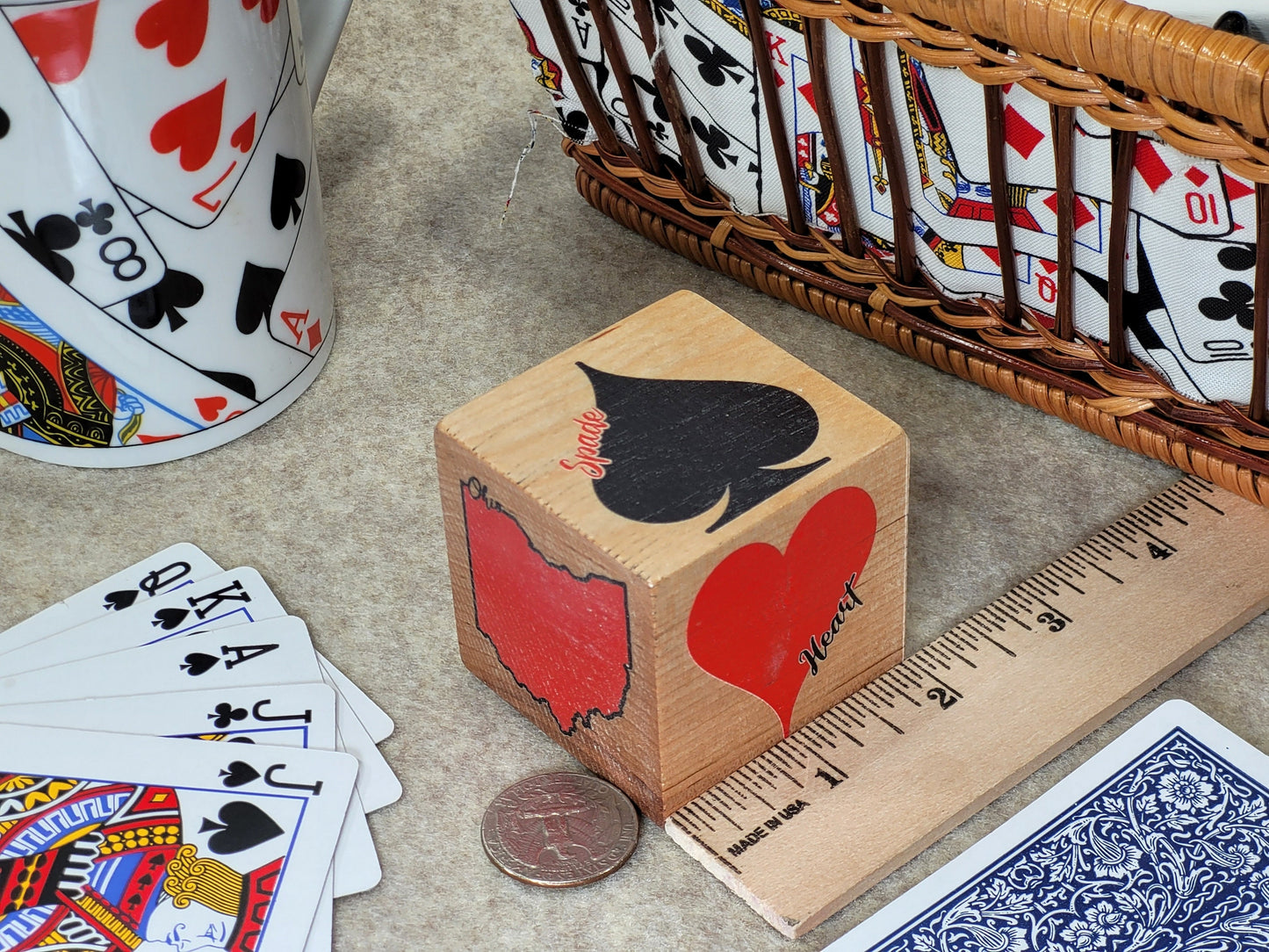 American State Trump Marker: Euchre, Pinochle, Bridge - Handmade Wood Cube