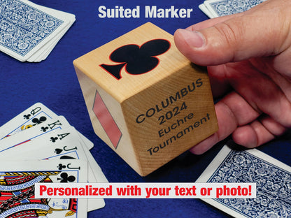 Personalized Photo Card Game Marker: Stained Wood Cube, Euchre, Pinochle Bridge