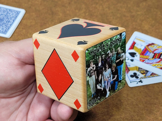 Personalized Photo Card Game Marker: Stained Wood Cube, Euchre, Pinochle Bridge
