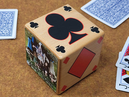 Personalized Photo Card Game Marker: Stained Wood Cube, Euchre, Pinochle Bridge