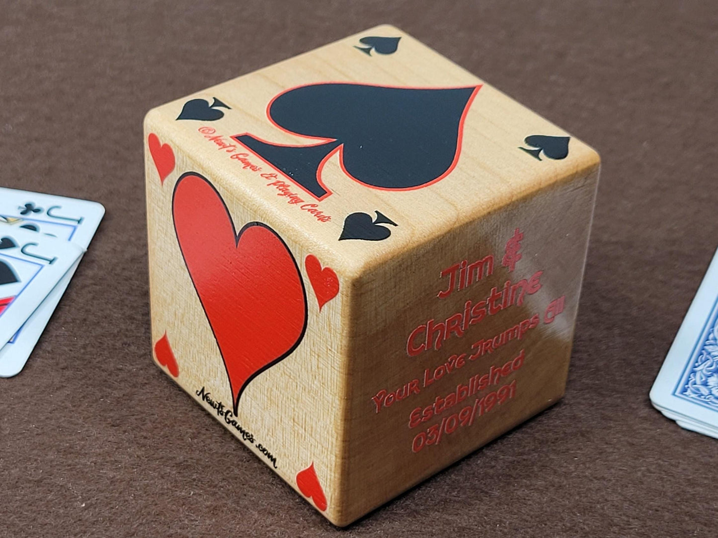 Personalized Photo Card Game Marker: Stained Wood Cube, Euchre, Pinochle Bridge