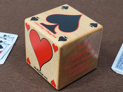 Personalized Photo Card Game Marker: Stained Wood Cube, Euchre, Pinochle Bridge