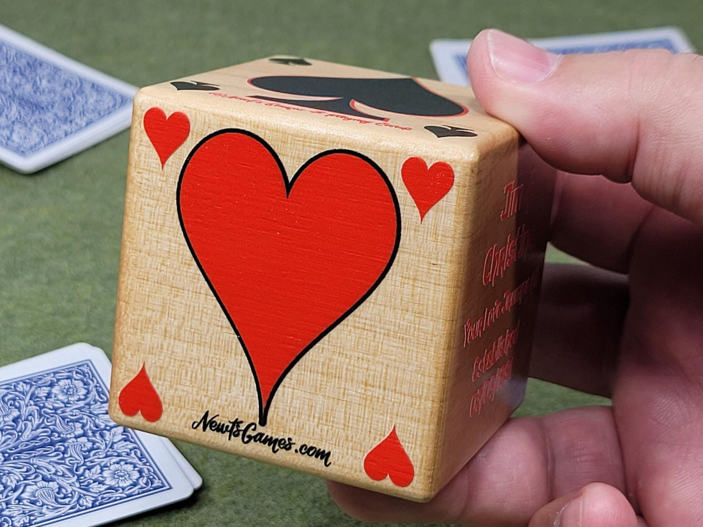Personalized Photo Card Game Marker: Stained Wood Cube, Euchre, Pinochle Bridge