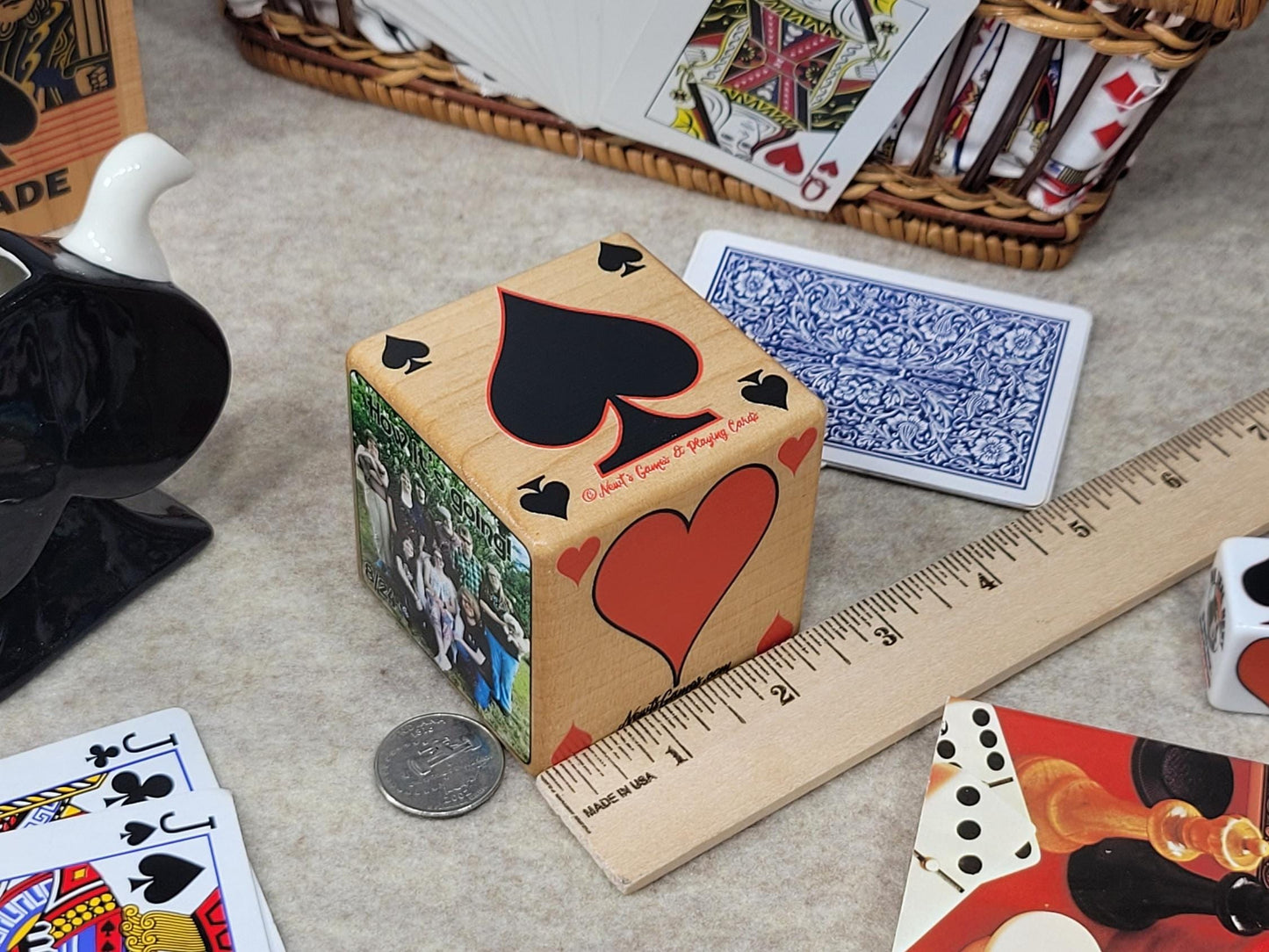 Personalized Photo Card Game Marker: Stained Wood Cube, Euchre, Pinochle Bridge