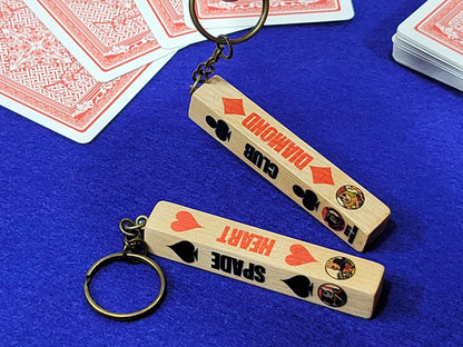Lucky Wood Card Suit Keychain: Poker, Bridge, Euchre - Includes 2