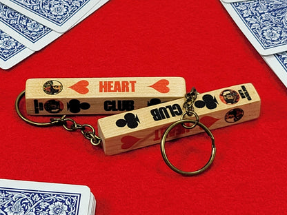 Lucky Wood Card Suit Keychain: Poker, Bridge, Euchre - Includes 2