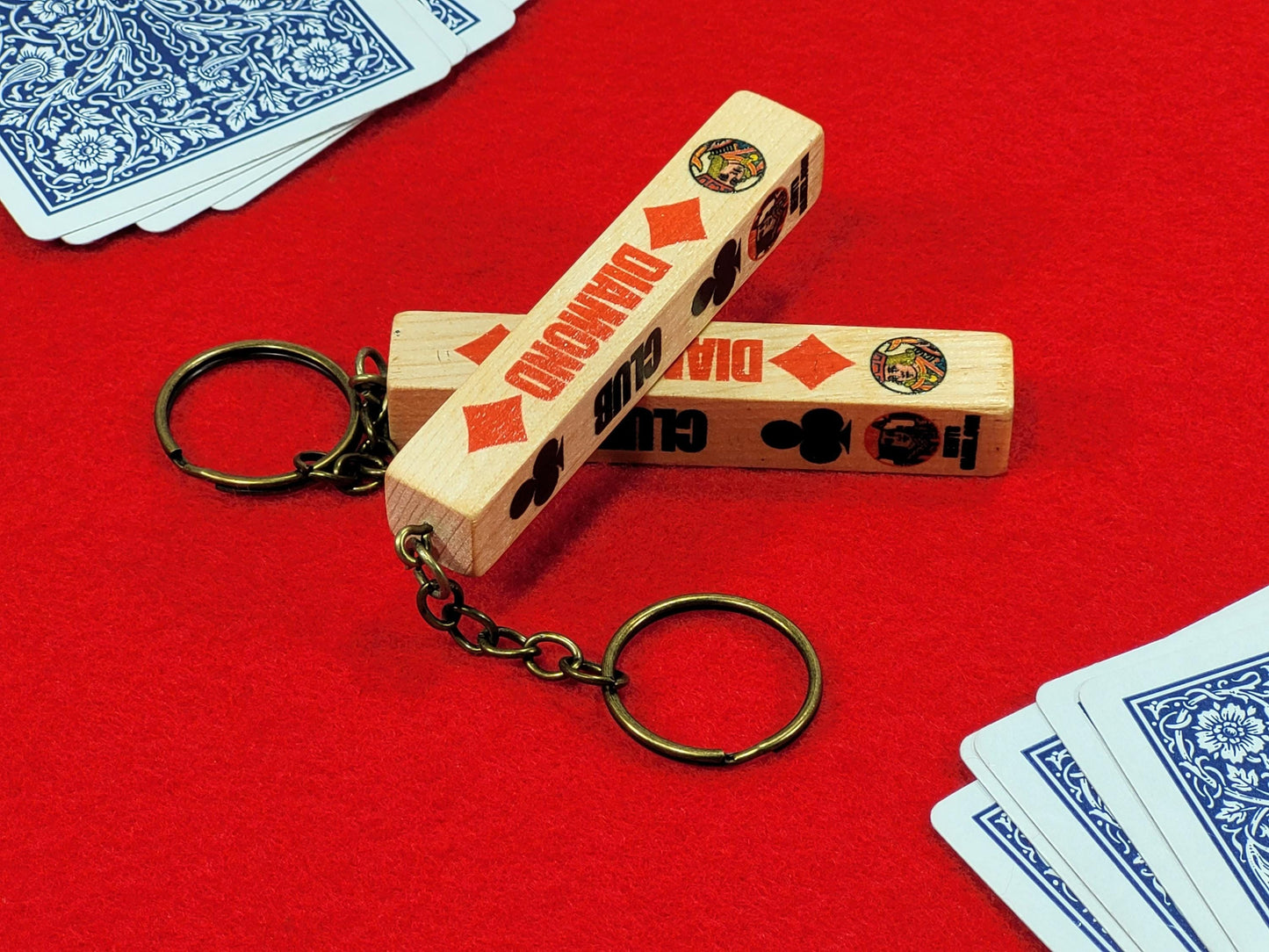 Lucky Wood Card Suit Keychain: Poker, Bridge, Euchre - Includes 2