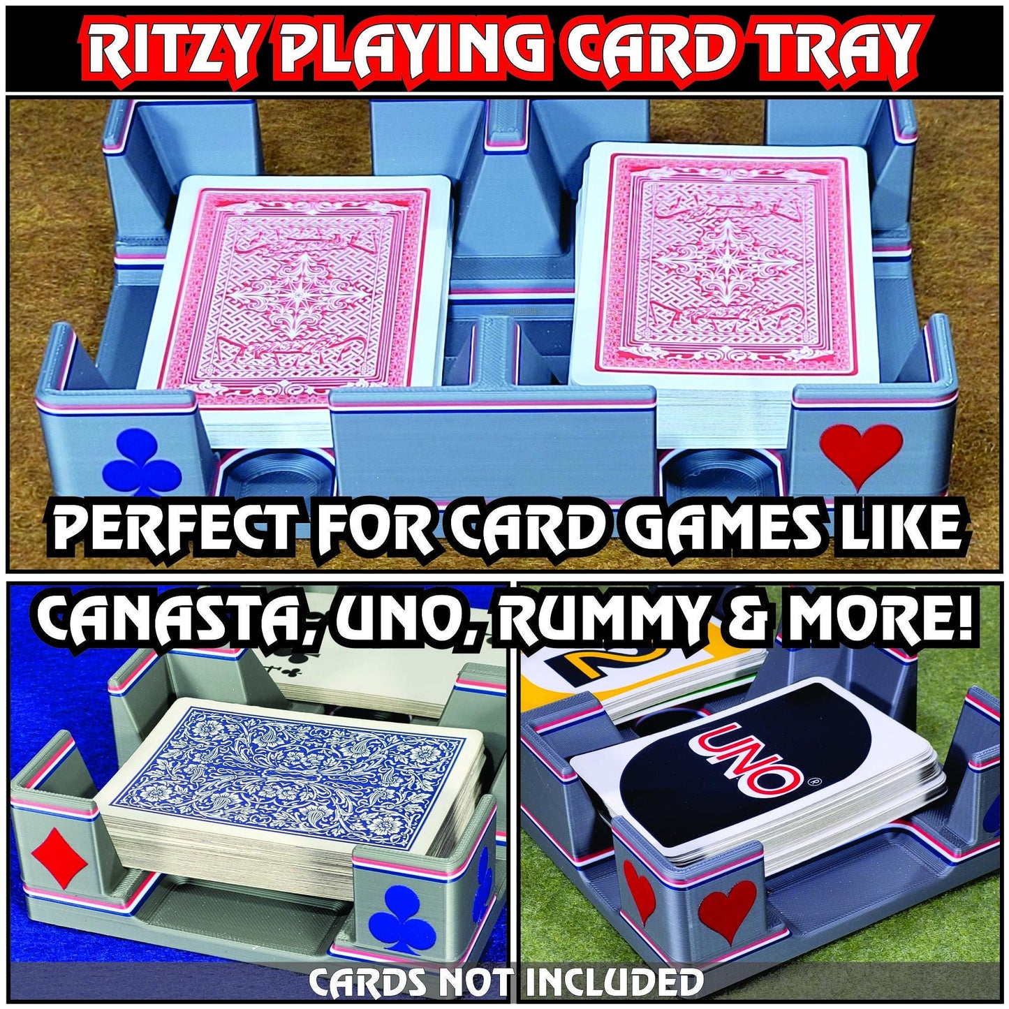 Patriotic Playing Card Tray, suited designed for 2 decks - US Made (Ritzy Design)