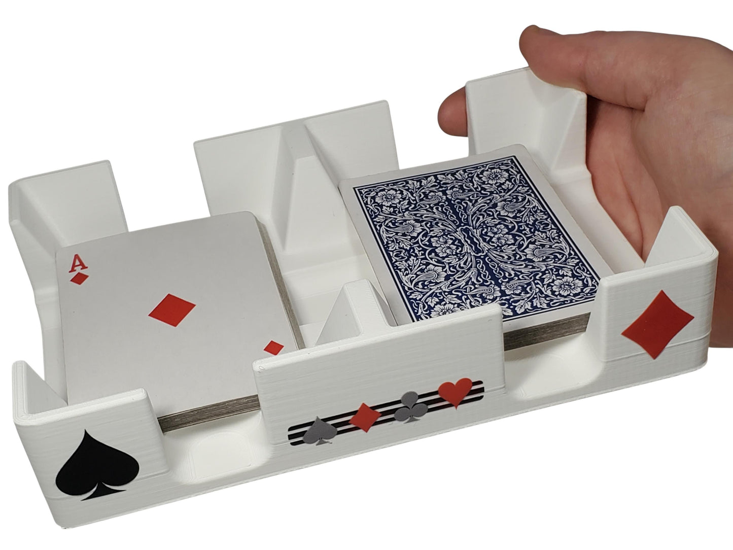 Busting with Pips Playing Card Tray - Sides Have a Heart, Club, Diamond, Spade Pattern (White)