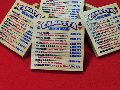 Canasta Hands Bamboo Coasters with Holder: Playing Card Game Room Decor