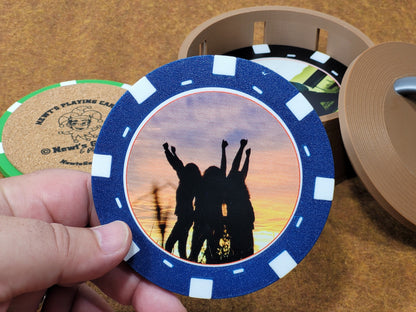 Custom Photo Poker Chip Coasters - Personalized Card Player Gift