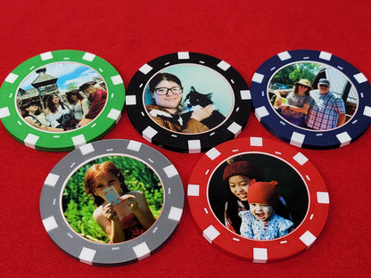 Custom Photo Poker Chip Coasters - Personalized Card Player Gift