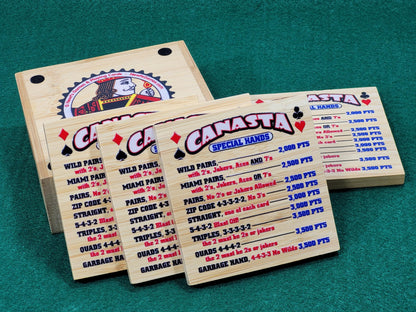 Canasta Hands Bamboo Coasters with Holder: Playing Card Game Room Decor
