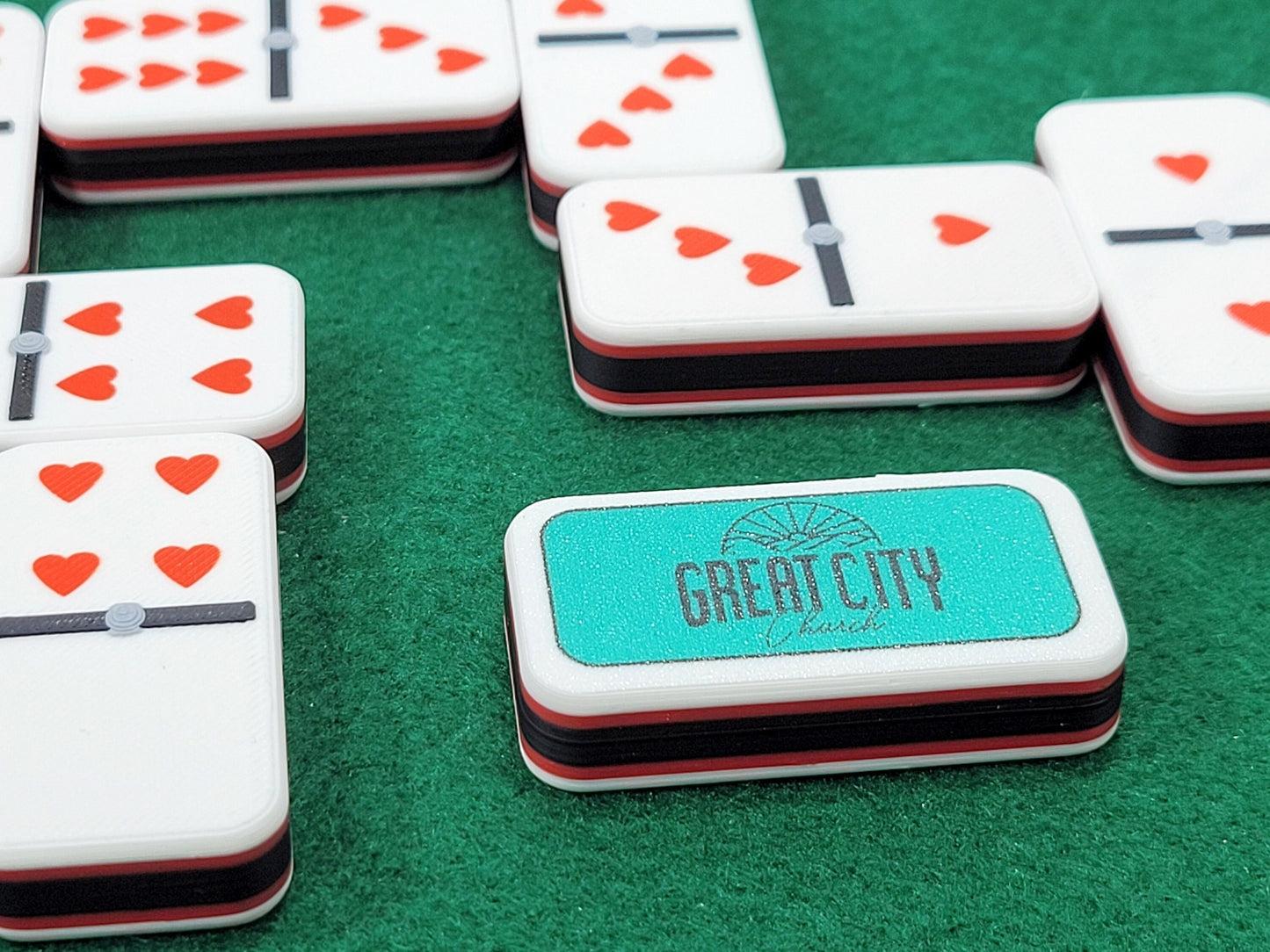 Personalized Dominoes Double 6 Set: Custom Photo or Text, Hearts/Spades/Clubs