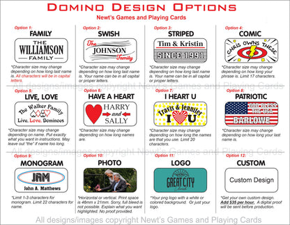 Personalized Dominoes Double 6 Set: Custom Photo or Text, Hearts/Spades/Clubs