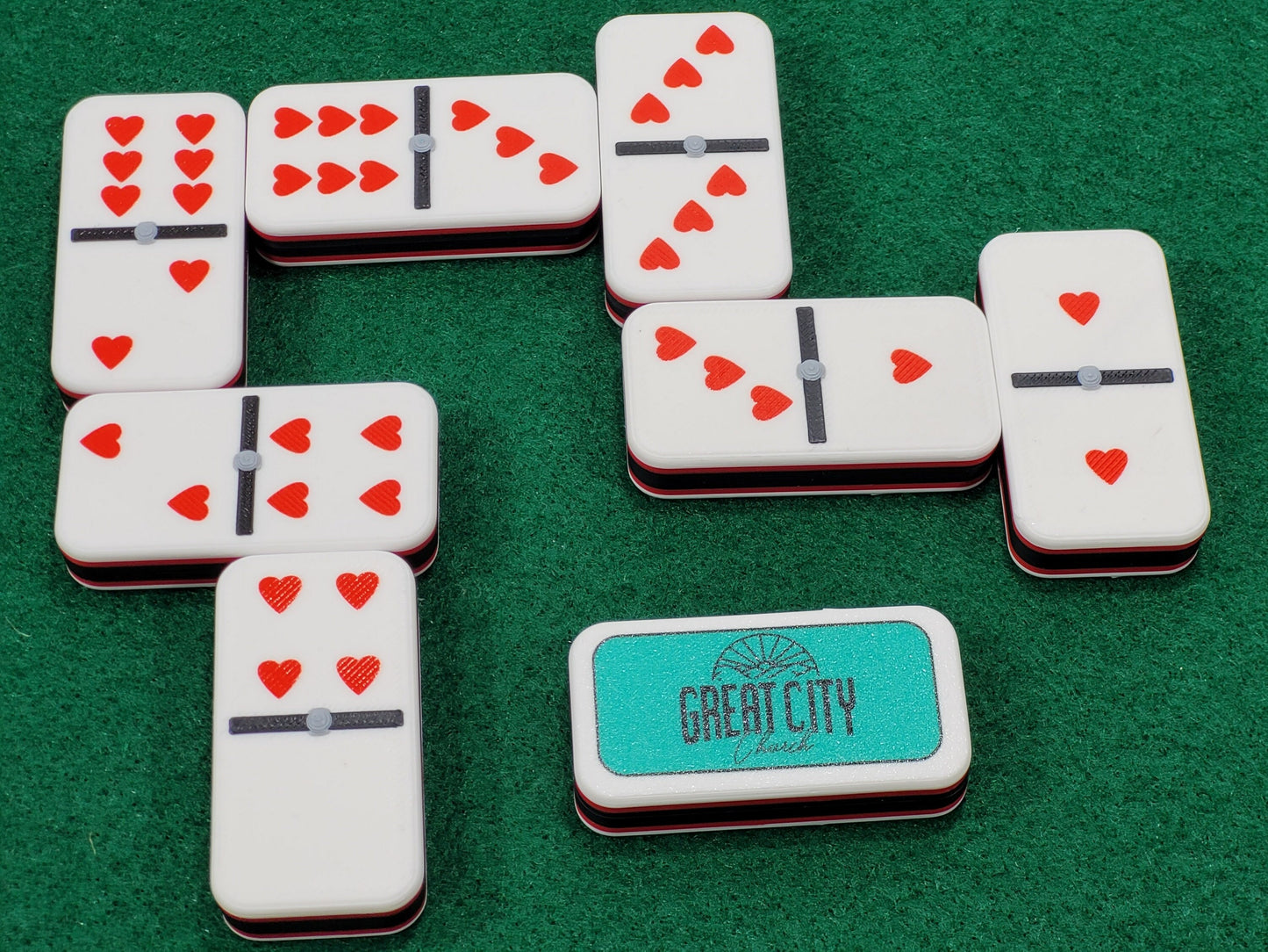 Personalized Dominoes Double 6 Set: Custom Photo or Text, Hearts/Spades/Clubs
