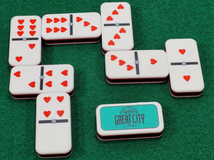 Personalized Dominoes Double 6 Set: Custom Photo or Text, Hearts/Spades/Clubs