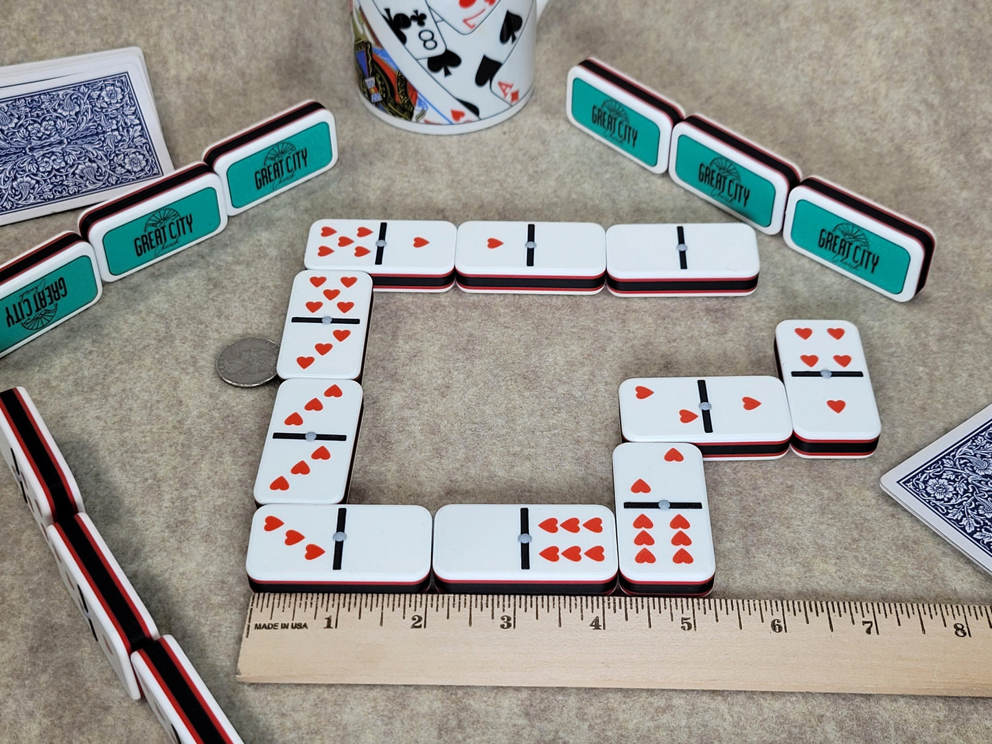 Personalized Dominoes Double 6 Set: Custom Photo or Text, Hearts/Spades/Clubs