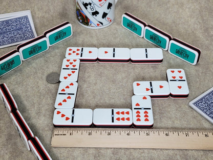 Personalized Dominoes Double 6 Set: Custom Photo or Text, Hearts/Spades/Clubs