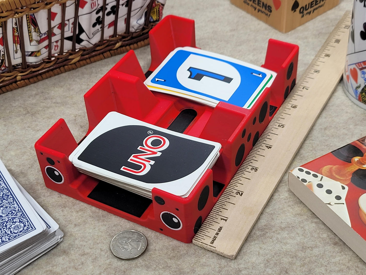 Ladybug Playing Card Tray: Plastic, 2 Deck, Made in USA