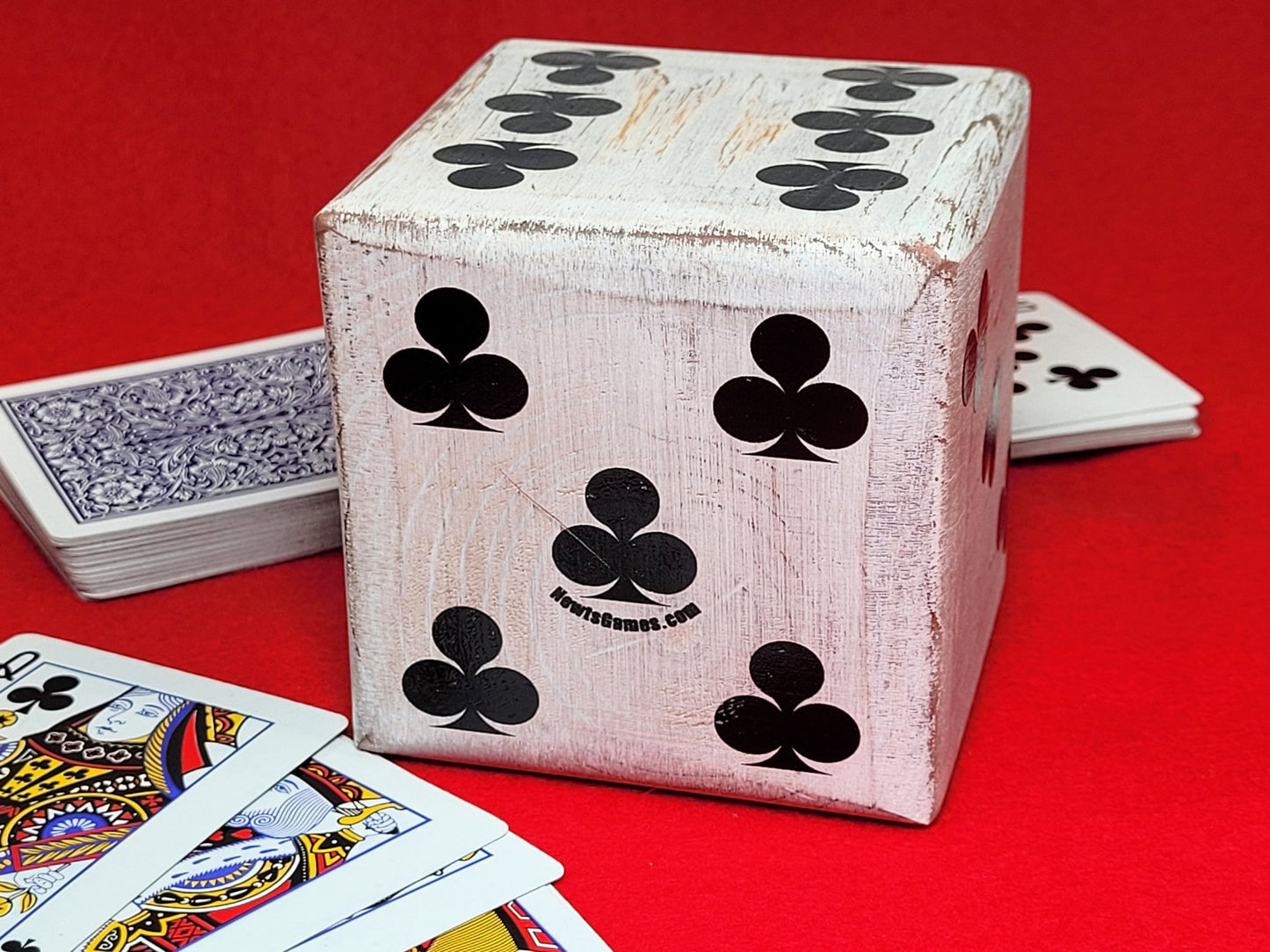 Personalized Giant Wood Dice: Distressed Style, Card Suit Pips