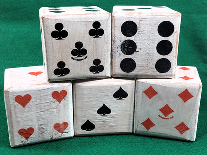 Personalized Giant Wood Dice: Distressed Style, Card Suit Pips