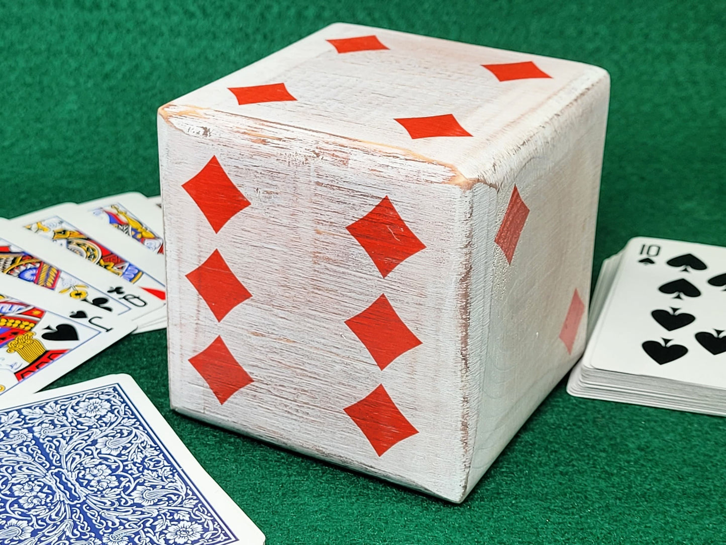Personalized Giant Wood Dice: Distressed Style, Card Suit Pips