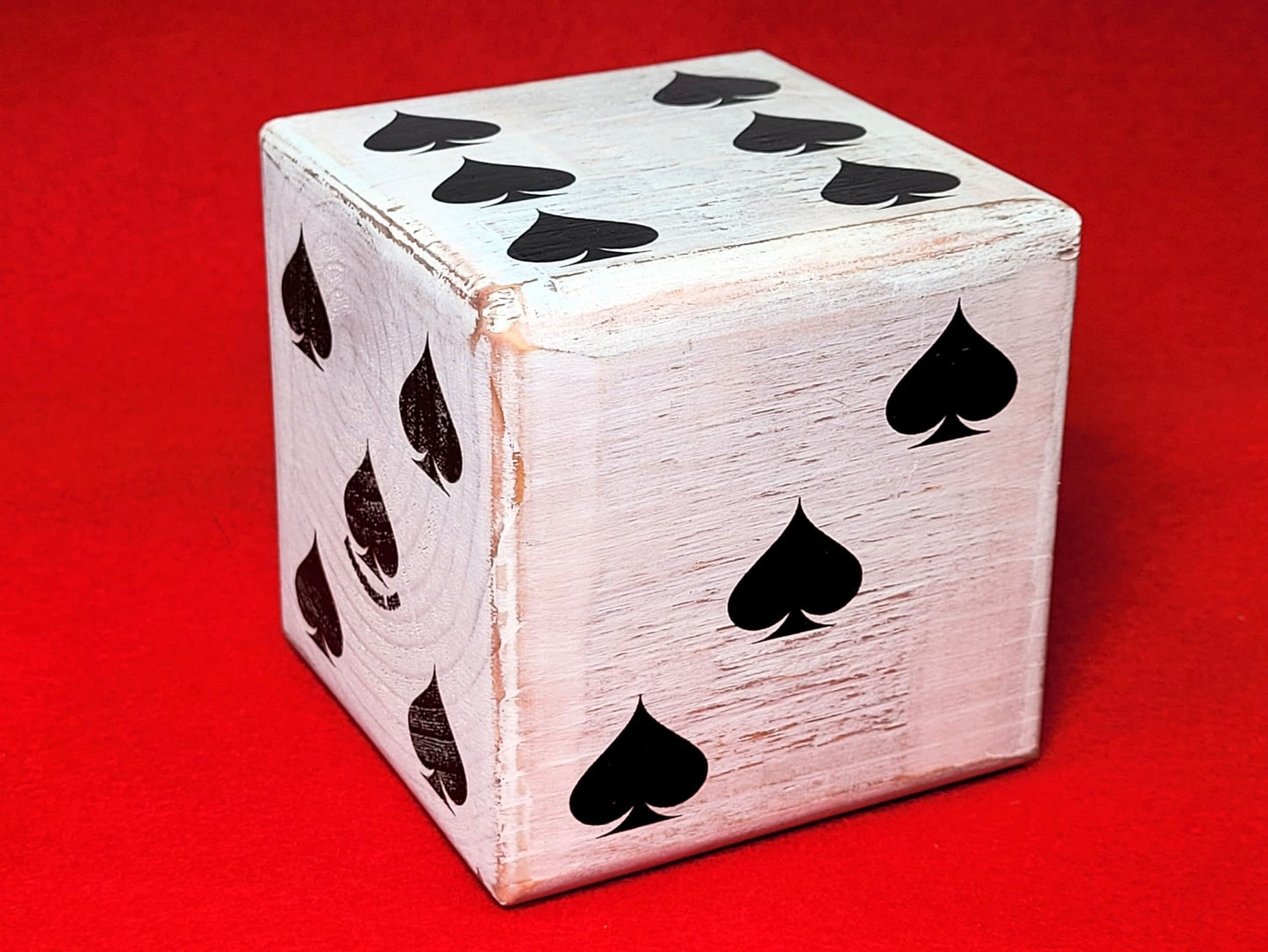 Personalized Giant Wood Dice: Distressed Style, Card Suit Pips