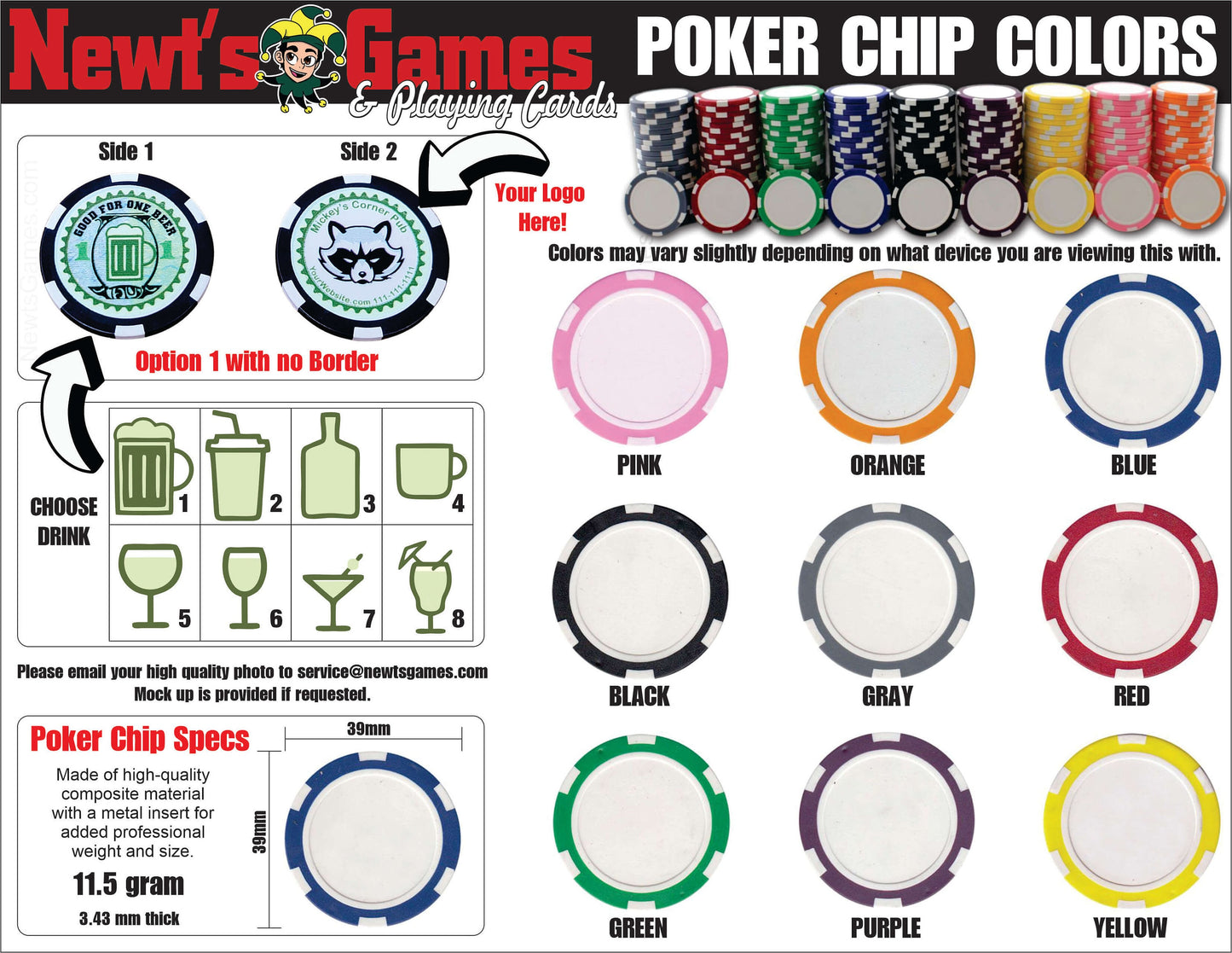 Custom Photo Drink Token Poker Chips: Personalized Bar & Wedding Favors