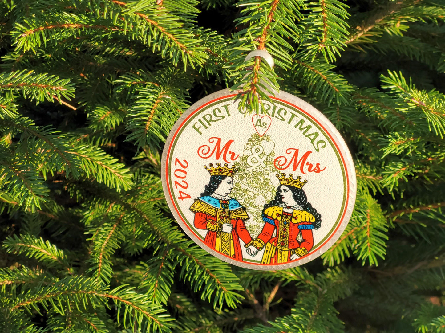 First Christmas Married Ornament: Personalized Mr. and Mrs. Playing Card Ornament