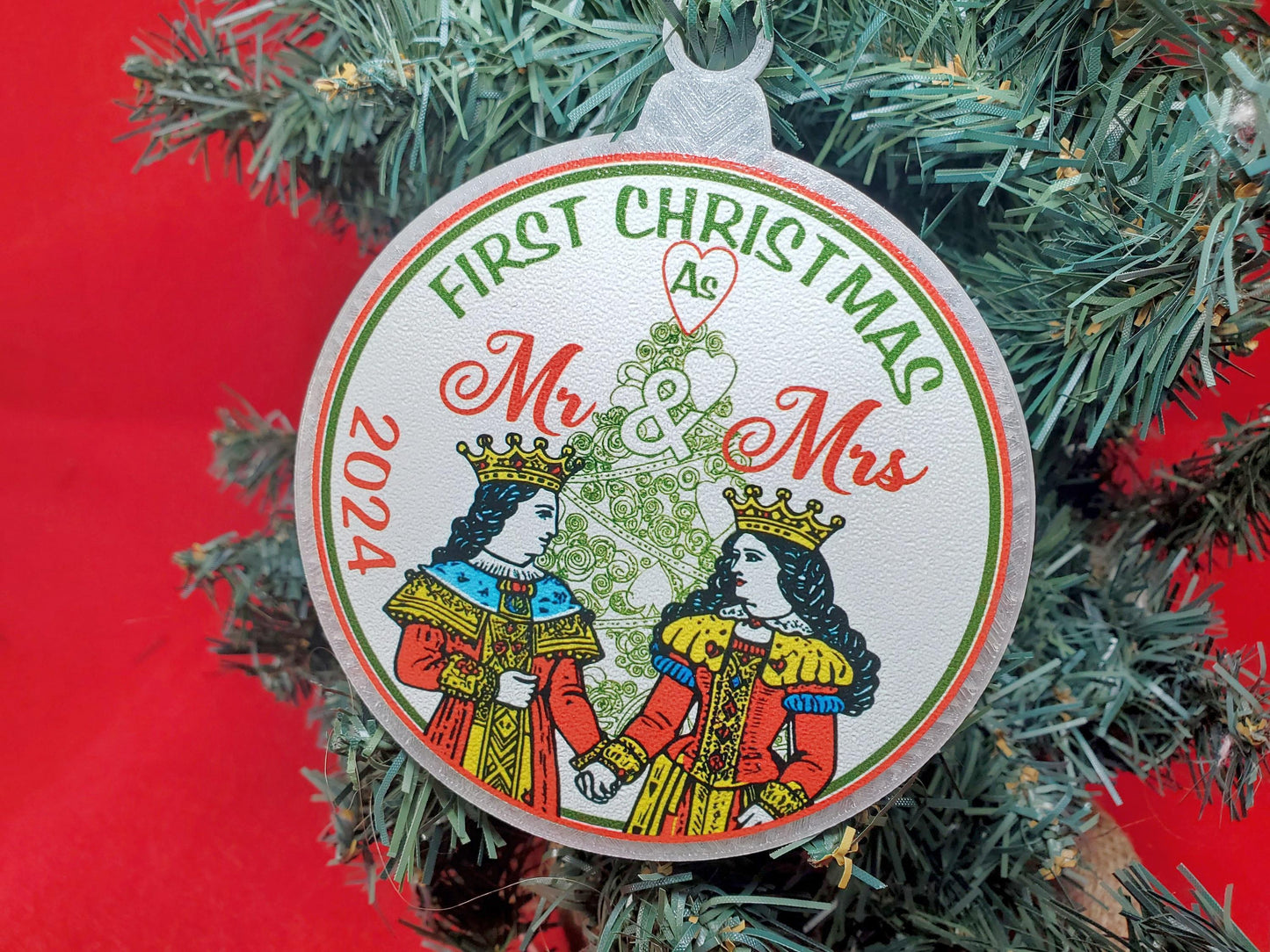 First Christmas Married Ornament: Personalized Mr. and Mrs. Playing Card Ornament