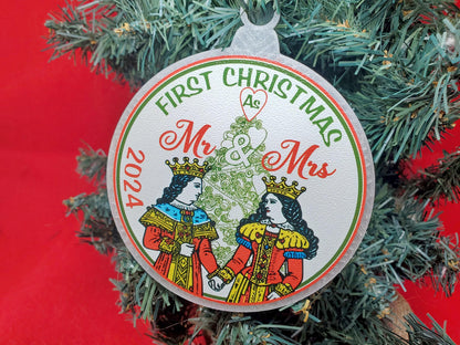 First Christmas Married Ornament: Personalized Mr. and Mrs. Playing Card Ornament