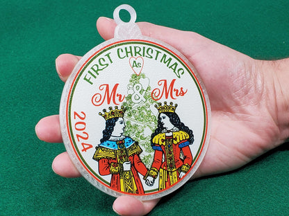 First Christmas Married Ornament: Personalized Mr. and Mrs. Playing Card Ornament