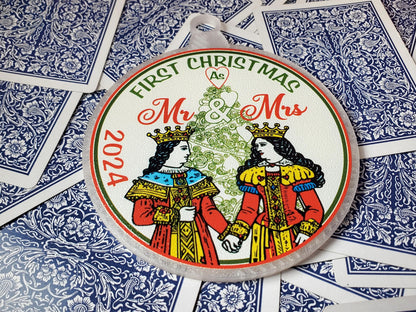 First Christmas Married Ornament: Personalized Mr. and Mrs. Playing Card Ornament